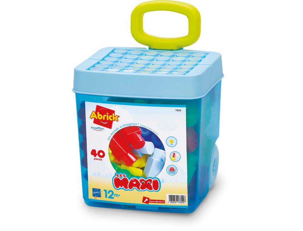 MAXI ABRICK ABRICK MOTRICITE FINE BAC TRANSLUCIDE AVEC     COUVERCLE POIGNEE RETRACTABLE 40 PIECES
