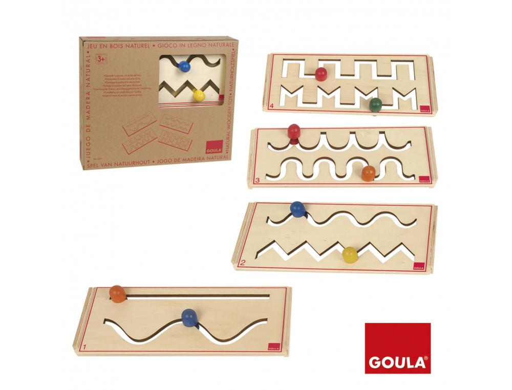 INITIATION A L ECRITURE GOULA SERIE PRE-ECRITURE 4 SUPPORTS BOIS TRACES ASSORTIS LIGNE    BRISEE COURBE PONTS ETC