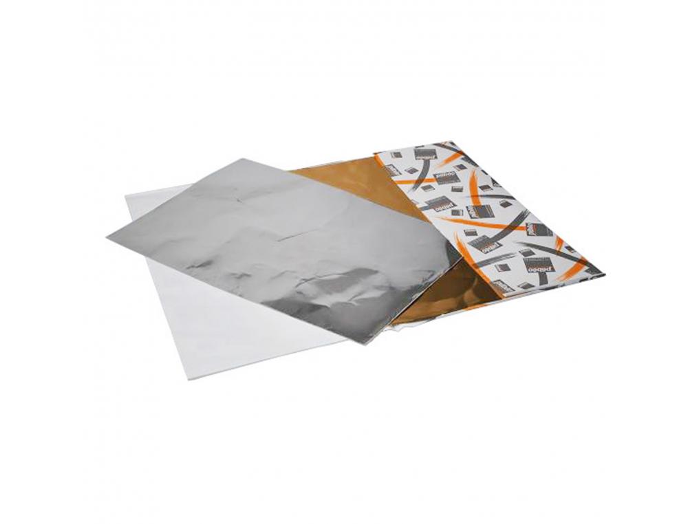 POCHETTE FEUILLES ALUMINIUM METAL A REPOUSSER GRAINE      CREATIVE 29X18CM 10 FEUILLES  1 FACE OR 1 FACE ARGENT