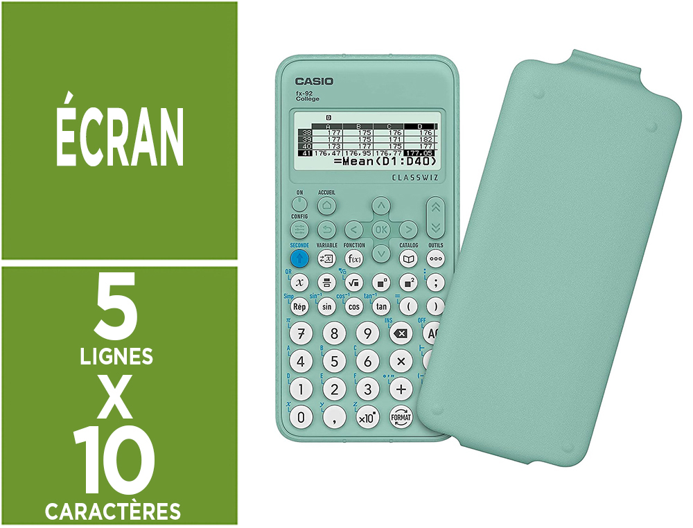 CALCULATRICE CASIO SCIENTIFIQUE FX92  SPECIALE COLLEGE ECRAN LCD 5 LIGNES ALGORITHME TABLEUR FONCTIONS 162X77X14MM