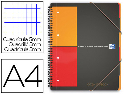 CAHIER TRIEUR OXFORD ORGANISER BOOK OPTIK PAPER COUVERTURE POLYPROPYLNE 160 PAGES 5X5MM 3 RABATS FERMETURE LASTIQUE