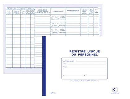 REGISTRE UNIQUE DU PERSONNEL ELVE A4 210X297MM PAPIER LISSE PAIS 52 PAGES IMPRIMES RECTO VERSO