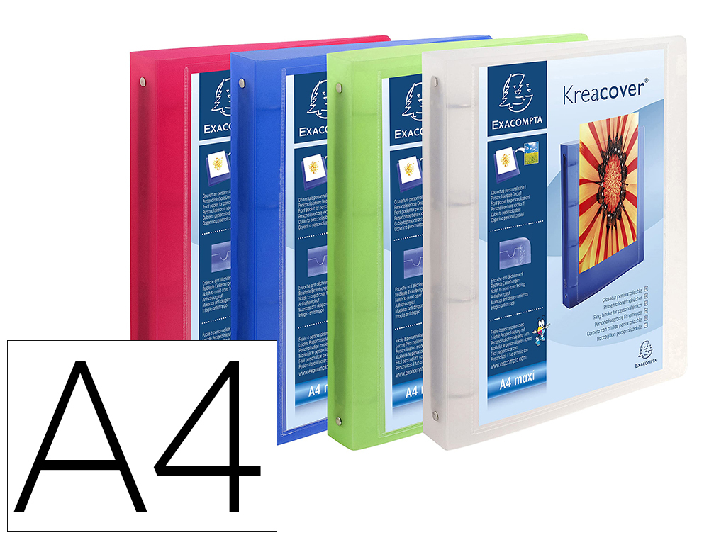 CLASSEUR CHROMALINE EXACOMPTA PERSONNALISABLE A4 CAPACITE   225 FEUILLES 4 ANNEAUX DOS DE 40 MM DIM 32X26 CM COLORIS