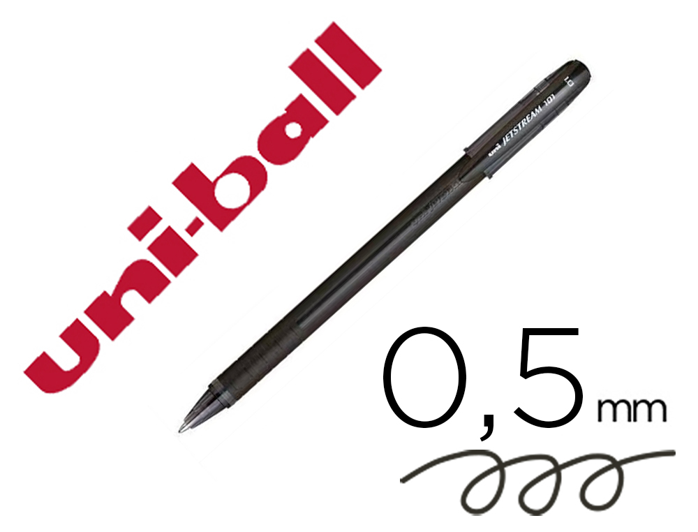 STYLO-BILLE UNIBALL JETSTREAM 101 POINTE MOYENNE TRAIT      0,5MM ENCRE GEL CAPUCHON GRIP ERGONOMIQUE COLORIS NOIR