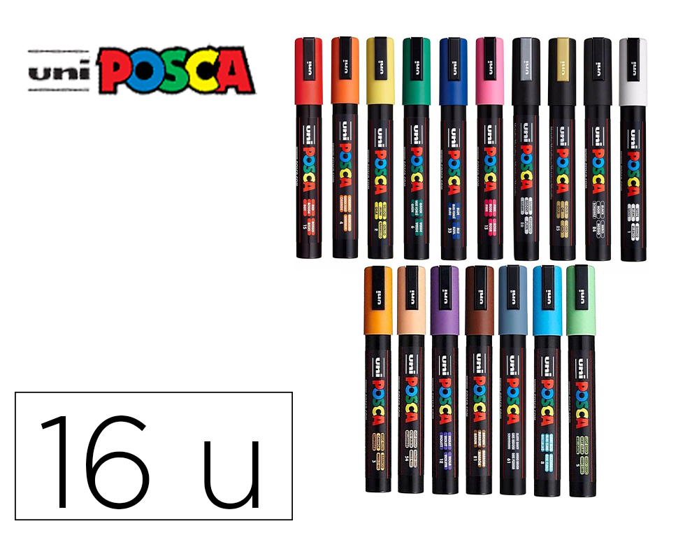 MARQUEUR POSCA PC7M POINTE CONIQUE TRAIT 4,5-5,5MM       COLORIS ASSORTIS BOITE 16     UNITES