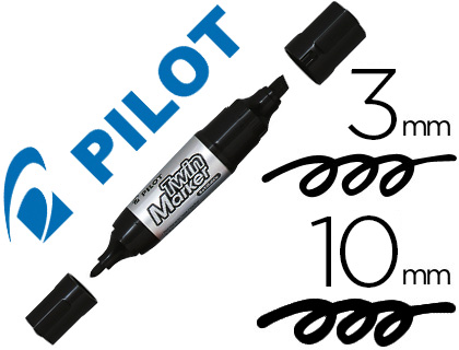 MARQUEUR PILOT TWIN JUMBO PERMANENT DOUBLE POINTE 1 CONIQUE 1 BISEAUTE TRAC 3/10MM CORPS PLASTIQUE COLORIS NOIR