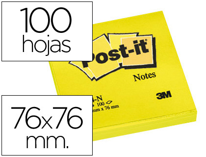 POST-IT Notes adhésives repositionnables - Jaune néon - 76 x 76 mm