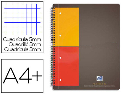 CAHIER NOTEBOOK OXFORD OPTIK PAPER COUVERTURE RIGIDE A4+ 21X32CM 160 PAGES  5X5MM FEUILLES DÉTACHABLES PERFORÉES NOIR