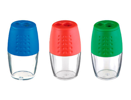 TAILLE-CRAYON JPC CORPS PLASTIQUE INTRIEUR PLASTIQUE RSERVOIR 2 USAGES COLORIS BLEU ROUGE VERT