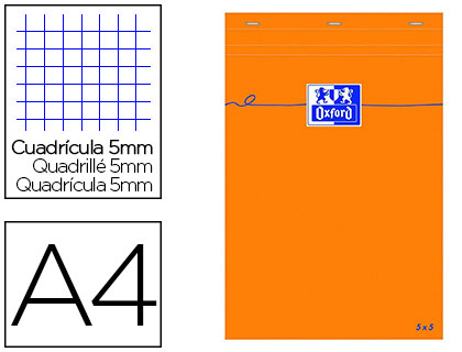 B2ZEN  BLOC BUREAU OXFORD A4 PAPIER VÉLIN SURFIN AGRAFÉ EN TÊTE COUVERTURE  ENVELOPPANTE 210X297MM 80F 80G 5X5MM 160PAG ORANGE