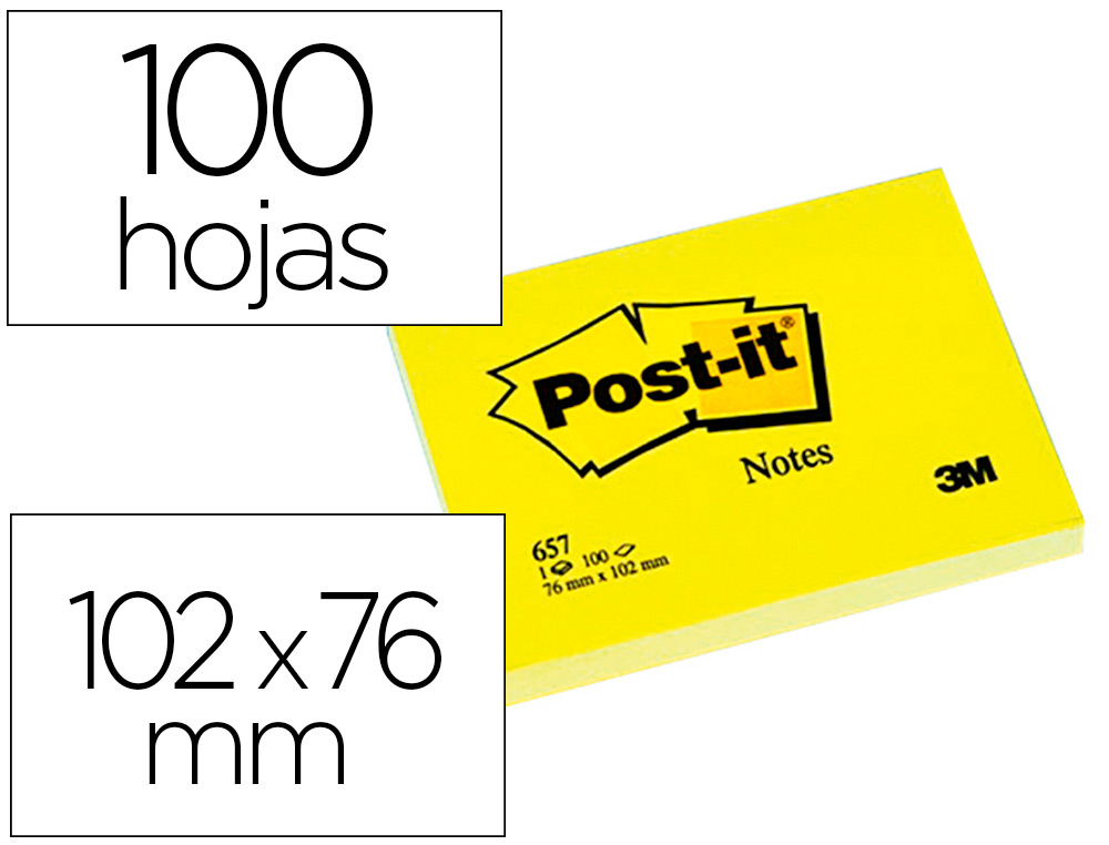 BLOC-NOTES POST-IT 657 102X76MM REPOSITIONNABLES COLORIS JAUNE  7100290168