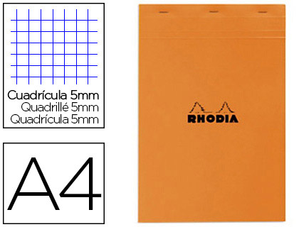 FOUROT BUREAUTIQUE  BLOC BUREAU RHODIA A4 PAPIER VÉLIN SURFIN COUVERTURE  ENDUITE ENVELOPPANTE 210X297MM 80F DÉTACHABLES 80G 5X5MM ORANGE