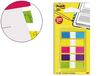 Post-it Index mini 100 marque-pages 12 x 44 mm assortis