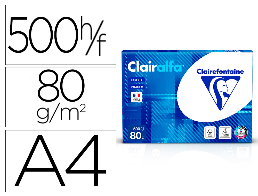 PAPIER CLAIREFONTAINE CLAIRALFA EXTRA BLANC A4 80G/M2 BLANCHEUR 170 OPACITÉ  93 RIGIDITÉ 135 500 FEUILLES