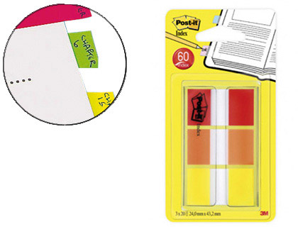 MARQUE-PAGES POST-IT STANDARD INDEX 25X44MM 60F 3 COLORIS BLEU VIOLET VERT