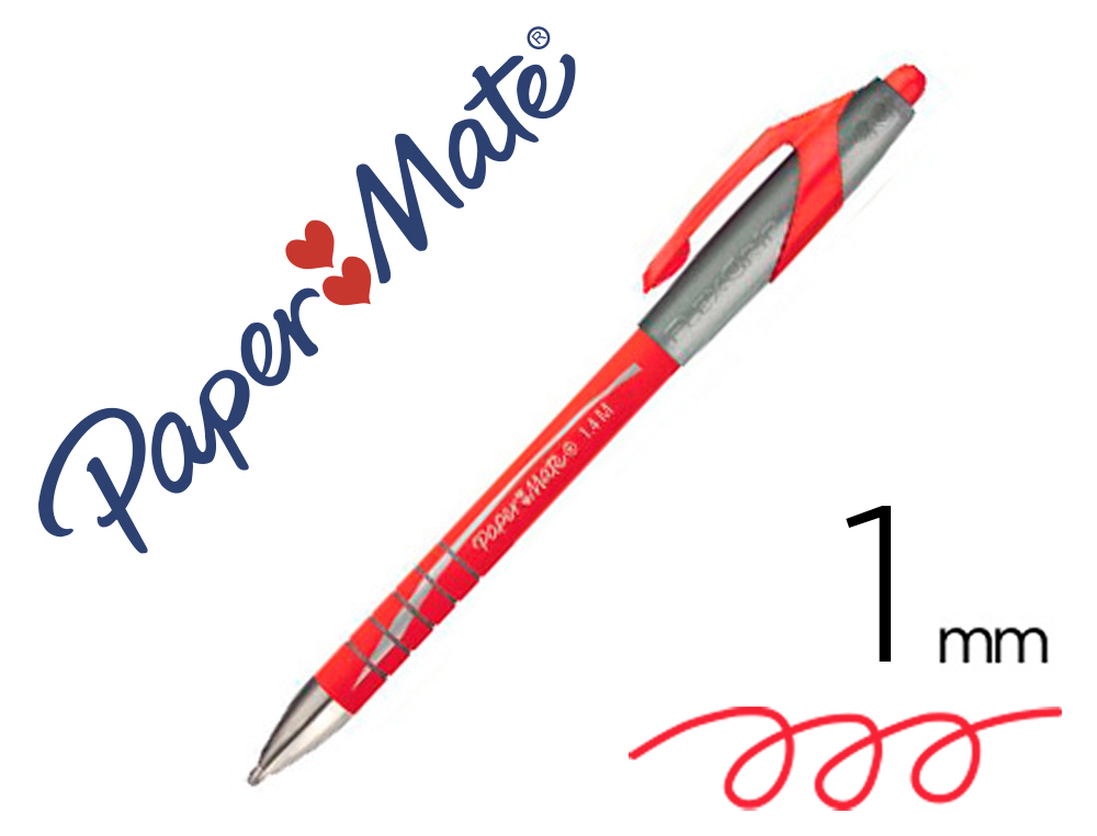 STYLO-BILLE PAPER MATE FLEXGRIP LITE CRITURE LARGE 1MM ENCRE DOUCE CORPS CAOUCHOUT ANTI-GLISSE RTRACTABLE ROUGE