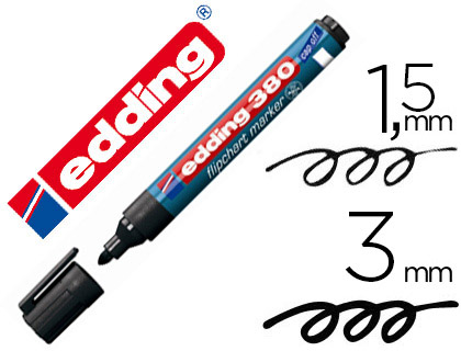 MARQUEUR EDDING PERMANENT CHEVALET E380 POINTE OGIVE TRAC 1.5/3MM CORPS PLASTIQUE SPCIAL FLIPCHART COLORIS NOIR