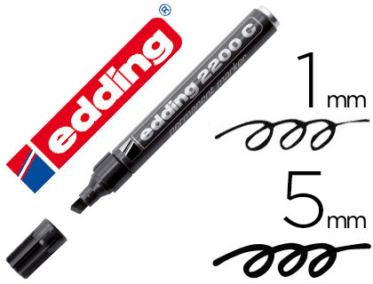 MARQUEUR EDDING PERMANENT 2200 POINTE BISEAUTE TRAC 1/5MM CORPS ALUMINIUM ENCRE RSISTANTE LUMIRE COULEUR NOIR