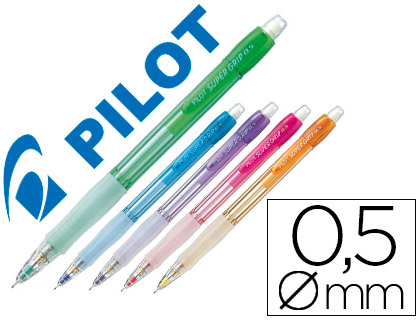 PORTE-MINE PILOT SUPER GRIP NON 0.5MM AVANCE AUTOMATIQUE CANON RENTRANT CORPS ERGONOMIQUE COLORIS FUN