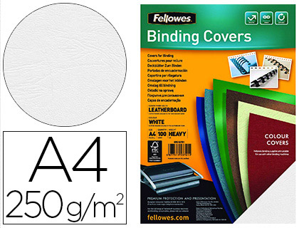 COUVERTURE FELLOWES GRAIN CUIR 250G FORMAT A4 COLORIS BLANC PAQUET 100 UNITS