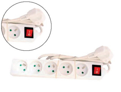 MULTIPRISE PARAFOUDRE 5 PRISES INTERRUPTEUR SCURIT ENFANT LONGUEUR CORDON 1.5M          GAE 000362