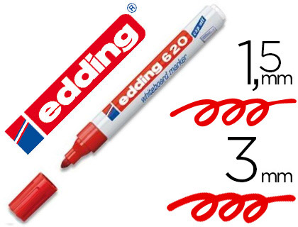 MARQUEUR EDDING E620 TABLEAU BLANC POINTE OGIVE CORPS MTAL ENCRE CAP-OFF EFFAABLE PIGMENTE FAIBLE ODEUR COULEUR ROUGE