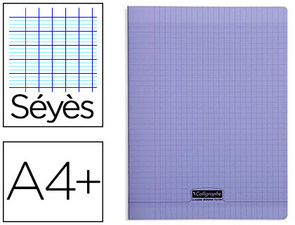 CAHIER PIQU CLAIREFONTAINE COUVERTURE POLYPROPYLNE TRANSPARENTE A4+ 24X32CM 96 PAGES 90G SYS COLORIS VIOLET