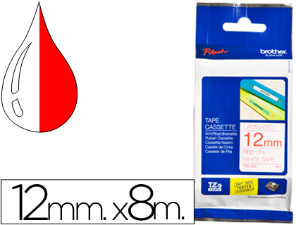 RUBAN LAMIN TZE POUR TITREUSE BROTHER P-TOUCH TZE232 12MM COLORIS IMPRESSION ROUGE/BLANC