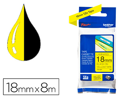 RUBAN LAMIN TZE POUR TITREUSE BROTHER P-TOUCH TZE641 18MM COLORIS IMPRESSION NOIR/JAUNE