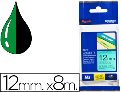 RUBAN LAMIN TZE POUR TITREUSE BROTHER P-TOUCH TZE731 12MM COLORIS IMPRESSION NOIR/VERT
