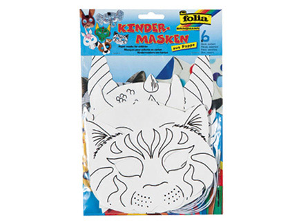 SARL APM  MASQUE ENFANT FOLIA PAPIER BLANC À DÉCORER AVEC ÉLASTIQUE  MODÈLES ANIMAUX 6 UNITÉS