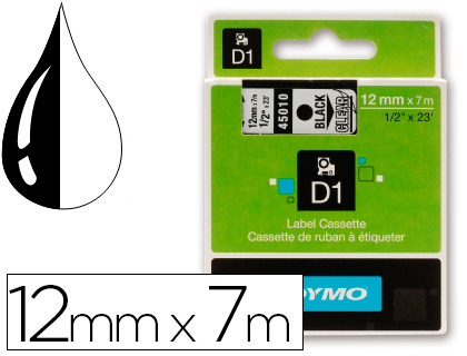 RUBAN TITREUSE DYMO D1 12MMX7M COLORIS IMPRESSION NOIR/TRANSPARENT