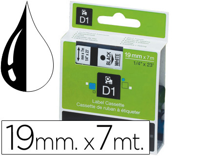 RUBAN TITREUSE DYMO D1 19MMX7M COLORIS IMPRESSION NOIR/BLANC
