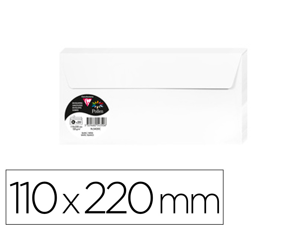 ENVELOPPE CLAIREFONTAINE POLLEN 110X220MM 120G COLORIS BLANC TUI 20 UNITS