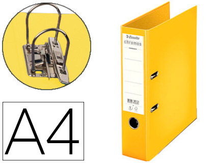 CLASSEUR LEVIER ESSELTE CHROMOS PLUS A4 POLYPROPYLÈNE GRIFFES BLOCAGE DOS  80MM GRAND PORTE-ÉTIQUETTE COLORIS JAUNE