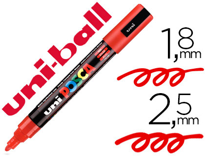 MARQUEUR POSCA PC5M GOUACHE ENCRE INODORE TOUTES SURFACES POINTE MOYENNE CONIQUE COULEUR OPAQUE COUVRANTE ROUGE