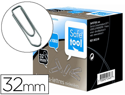 ATTACHE-LETTRES SAFETOOL NICKELE 32MM BOTE 1000 UNITS