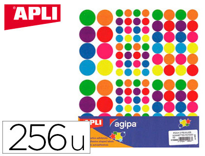 GOMMETTE MAXI APLI AGIPA RONDE COLORIS ASSORTIS 256 UNITS