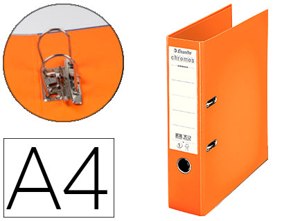 CLASSEUR LEVIER ESSELTE CHROMOS PLUS A4 POLYPROPYLNE GRIFFES BLOCAGE DOS 80MM GRAND PORTE-TIQUETTE COLORIS ORANGE