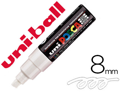 MARQUEUR POSCA PC8K GOUACHE ENCRE INODORE TOUTES SURFACES POINTE LARGE BISEAUTE COULEUR OPAQUE COUVRANTE BLANC
