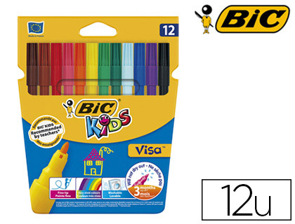 Papeterie Cizeau / La Plume et les Mots  FEUTRE BIC KIDS VISA COLORIAGE  ENCRE LAVABLE CAPUCHON VENTILÉ POINTE BLOQUÉE ULTRA-RÉSISTANTE ÉTUI CARTON  12 UNITÉS