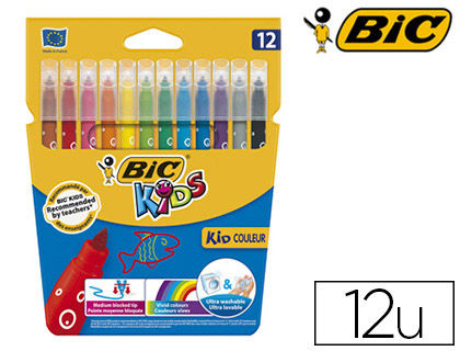 Feutre Couleur BIC KIDS Couleur XL - Ultra Lavable - 12 COULEURS