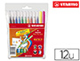 FEUTRE COLORIAGE STABILO TRIO TRIANGULAIRE ENCRE SUPER LAVABLE POINTE MOYENNE POCHETTE 12 UNITS + 2 FLUOS