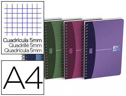 CARNET SPIRALE OXFORD URBAN MIX COUVERTURE PP RELIURE INTGRALE A4 21X29,7CM 180 PAGES 90G 5X5MM COLORIS ASSORTIS