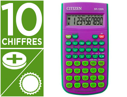 CALCULATRICE CITIZEN SR-135F S CIENTIFIQUE 10 CHIFFRES 128 FONCTIONS RACINE CARR PILE 154X80X17MM 118G COLORIS MAUVE