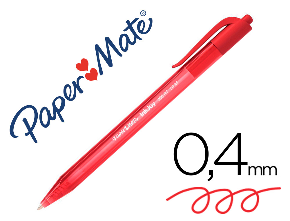 STYLO-BILLE PAPER MATE INKJOY 100 CRITURE MOYENNE 0.7MM ENCRE ULTRA DOUCE RSISTE BAVURES RTRACTABLE COLORIS ROUGE