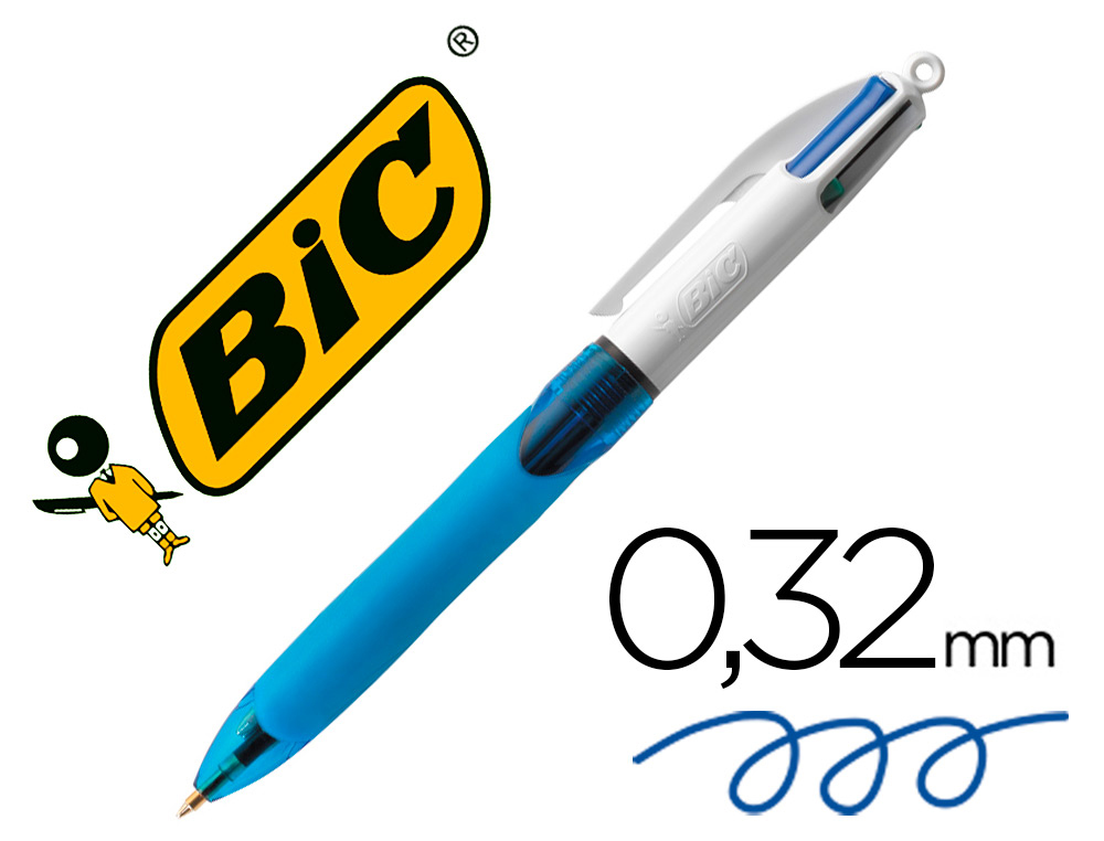 STYLO-BILLE BIC 4 COULEURS RETRACTABLE RECHARGEABLE POINTE MOYENNE ENCRE  CLASSIQUE COULEURS STANDARD