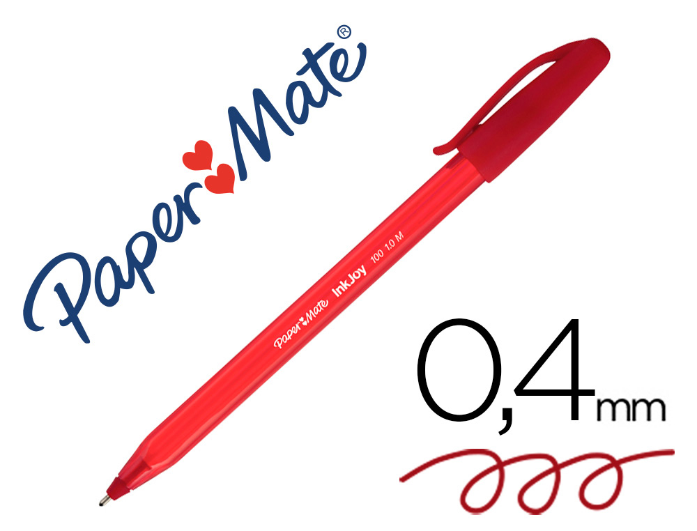 STYLO-BILLE PAPER MATE INKJOY 100 CRITURE MOYENNE 0.7MM ULTRA DOUCE CORPS TRIANGULAIRE RSISTE BAVURES COLORIS ROUGE