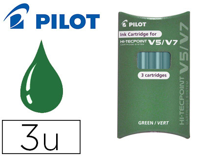 RECHARGE PILOT ROLLER V5 ET V7 NIVEAU ENCRE LIQUIDE VISIBLE COLOGIQUE RGULATEUR DBIT COLORIS VERT SET DE 3 UNITS
