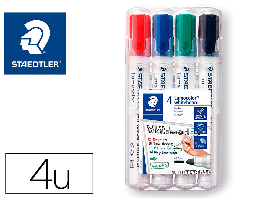 MARQUEUR STAEDTLER TABLEAU BLANC DRY SAFE POINTE OGIVE ASSORTIMENT 4 UNITS